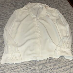 Elegant  vintage White Blouse with beaded  Details